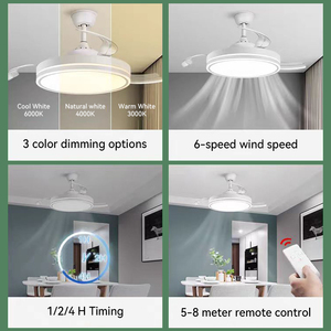 Ventilateur de plafond LED moderne avec pales rétractables, télécommande et <span class=keywords><strong>abat</strong></span>-<span class=keywords><strong>jour</strong></span> à intensité variable pour chambres d'hôtel - Product Image 4
