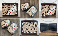 Dompet kulit ukir tangan Rfid pemblokir Rfid dompet kulit asli pria lipat dua dompet tempat kartu