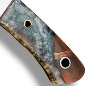 Couteaux de chasse de luxe faits à la main en acier Damas avec lame à motif unique, manche en bois noir et incrustation décorative pour le camping en plein air - Product Image 3