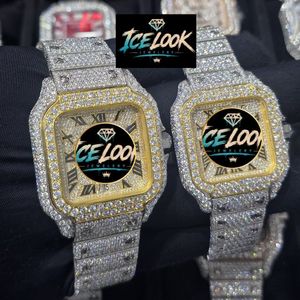 นาฬิกาข้อมือควอตซ์ทรงสี่เหลี่ยมหรูหราสำหรับทุกเพศจาก Ice Look Jewelry สายสแตนเลสประดับเพชรโมอิสซาไนต์ กระจกแซฟไฟร์ ระบบจักรกล - Product Image 3