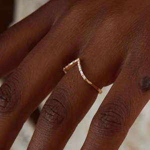 Crown V-Shape 925 Sterling <b>Silver</b> Half Eternity <b>Wedding</b> <b>Band</b> Pave Setting Baguette Cut Zircon Engagement Ring Anniversary Party - Product Image 5