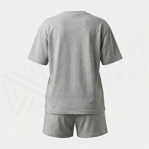 Women's 2 Piece Gray Cotton Casual Set Short Sleeve T Shirt and Above Knee Shorts Crew Neck Loose Fit Letter Print Daily Wear - Product Image 2