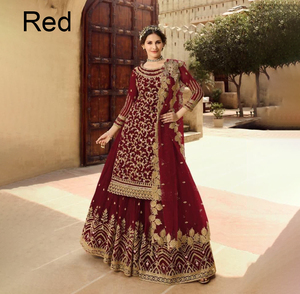 Salwar Kameez le plus tendance, robe de mariée indienne et pakistanaise, broderie, prêt-à-porter pour femmes, tenue de soirée, en soie viscose lourde, coupe midi ample - Product Image 1