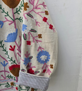 Hand-Embroidered Velvet <b>Quilted</b> Jacket Inspired Ancient Uzbek Suzani Motifs Eco-Friendly Breathable Cotton Lining Boho Floral - Product Image 3