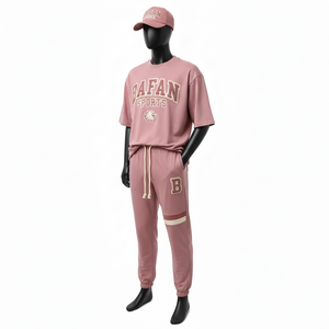 Ensemble 2 pièces pour homme en jersey de coton de haute qualité, tissu lisse GSM, panneau rose, jogging, logo brodé - Product Image 4