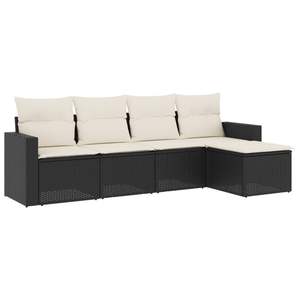 Ensemble de canapés de jardin en rotin noir avec coussins crème, mobilier d'extérieur au design contemporain, résistant à l'eau et aux UV, en rotin PE - Product Image 4