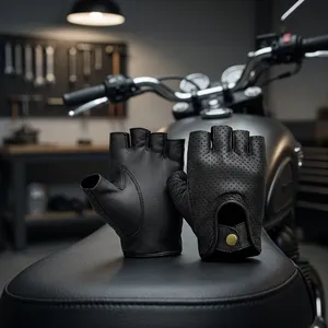 Gants unisexes en cuir marron sans doigts, respirants, perforés, avec sangle de poignet réglable, pour une utilisation tout au long de l'année en vélo - Product Image 6