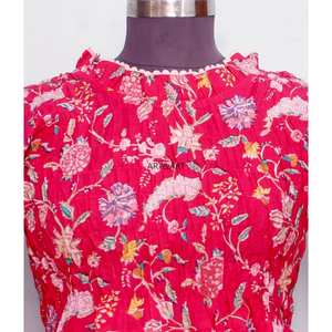 Blusa de Algodón 100% con Estampado Floral Vintage, Cuello Mandarín, Mangas Cortas Abullonadas, Lavable, de Secado Rápido, Estilo Casual y Femenino - Product Image 3