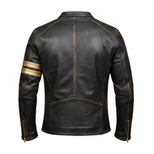 Best Quality Men's Real Sheepskin Leather Biker <b>Jacket</b> <b>with</b> <b>Zipper</b> Bomber Collar Outside Front-Two <b>Pockets</b> Design - Product Image 2