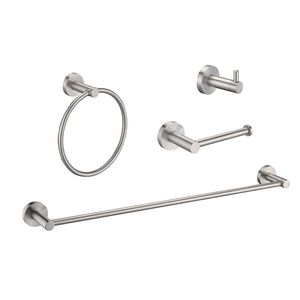 Brushed Nickel Bathroom <b>Hardware</b> Set 4-Piece Wall Mounted Stainless Steel Towel Bar Robe Hooks Includes 16-Inch Hand Towel Bar - Product Image 1