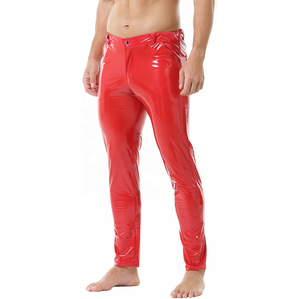 Pantalon crayon pour homme en PU violet, taille haute, fermeture éclair, style gothique, extensible en spandex et polyester, avec ceinture 2027 - Product Image 2