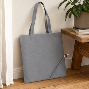 Recycled Cotton <b>Foldable</b> Shopping <b>Bag</b> 225 GSM Grey Self Handle Custom Logo Wholesale OEM Grocery Tote Manufacturer Exporter - Product Image 6