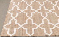 Alfombra Kilim de Yute Tejida a Mano, Moderna y Ecológica, Color Marrón Natural, Patrón Abstracto Blanco, Antideslizante, Apta para Mascotas, Antibacteriana