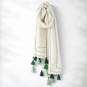 Écharpe 100 % coton brodée à la main à pois, avec pompons faits main, respirante, durable, étole artisanale personnalisable, accessoire de mode OEM - Product Image 3