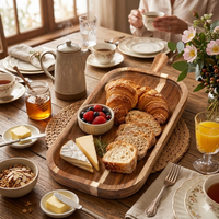 Planche à servir en bois d'acacia de style rustique avec poignée conique surélevée pour les collations, les fruits, la viande, le pain, les apéritifs, en provenance du Vietnam