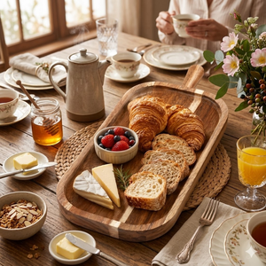 Tabla de servir de madera de acacia estilo rústico con asa elevada y cónica para aperitivos, frutas, carne, pan, entradas, de Vietnam - Product Image 4