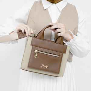 Sac à main rétro tendance en cuir PU avec coutures contrastées, grande capacité, sac seau, sac messager pour femme - Product Image 1