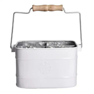 Porte-couverts rustique en métal galvanisé avec poignée en bois, organisateur d'ustensiles en fer multi-compartiments, seau de rangement à vendre - Product Image 2