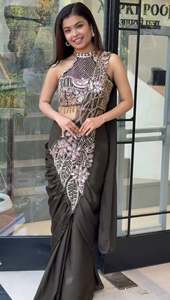 Ready to Wear Saree With Heavy Thread & Beads Embroidery Work Rangoli <b>Silk</b> Embroidery Thread & Semi Beads Work Saree and Blouse - Product Image 3