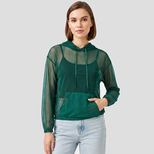 Sudadera con Capucha Transparente de Malla 100% Poliéster para Mujer, Ropa Sexy para Club Nocturno, Sudadera Ligera de Secado Rápido para Mujer - Product Image 1
