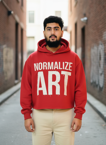 Nouveau Hoodie Court Personnalisé Vintage Délavé à l'Acide avec Broderie et Applique Effet Vieilli, Coupe Déchirée, Ourlet Brut, 100% Coton Sérigraphié - Product Image 6