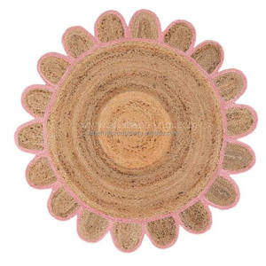 Design rond décoratif Jute tressé tapis fait main Farmhouse Jute tapis tapis salon tapis brodés d'Inde - Product Image 4