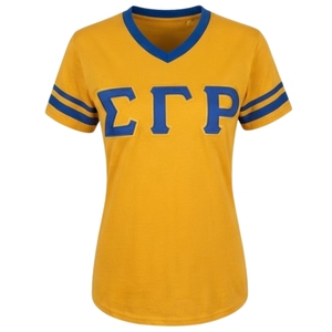 Camiseta de Mujer SGRho a Rayas con Cuello en V, Personalizada, de Manga Corta, Informal, Cómoda, para Hermandades, Prenda de Moda - Product Image 5