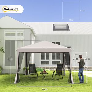 Outdoor 10 X 10 Beige <b>Canopy</b> Pop-Up <b>Tent</b> with 4 Mesh Sidewalls Instant Setup for Party Events - Product Image 3