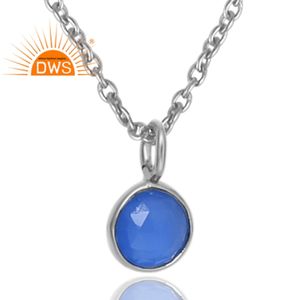 Collier pendentif en argent sterling plaqué palladium avec pierre de chalcédoine bleue, design personnalisé, bijoux pour femme, cadeau - Product Image 3