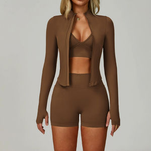 Conjunto de Yoga de 3 Piezas para Mujer, Ropa Deportiva Personalizada sin Costuras, de Alta Elasticidad y Secado Rápido, para Correr, Gimnasio, Fitness - Product Image 6