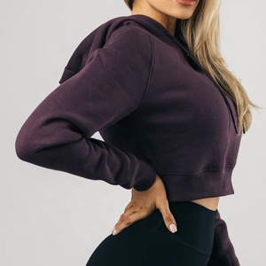 Sudadera con capucha corta de lana de algodón 100% para mujer OEM Sudadera con capucha con estampado bordado de peso pesado de invierno - Product Image 1