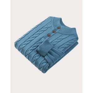 2025 suéter informal de manga larga con botones y cuello levantado para hombre, suéter de mezcla de lana, tejido de Cable con Cachemira, decoración cálida con estampado de invierno - Product Image 5