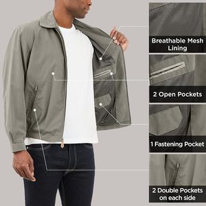 Blouson bomber vert olive pour homme, fermeture éclair, style décontracté, col rabattable, extérieur en polyester, coupe-vent, vêtement d'automne - Product Image 3