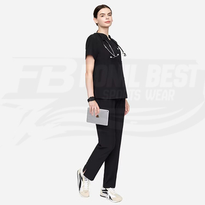 Ensemble de blouses médicales noires pour femmes, en coton et polyester tissé, uniforme d'hôpital, pantalon inclus, design personnalisé - Product Image 5