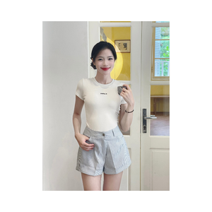 Shorts respirants taille haute pour femme, couleur unie, en stock, qualité supérieure, fabrication vietnamienne, prix avantageux - Product Image 1