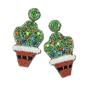 Nouvel Arrivage CRYSTAL CRAFT Ensemble Collier et Boucles d'Oreilles Pendantes Cactus en Pot de Fête, Perles de Verre Artisanales Transfrontalières Dorées Tendance - Product Image 1