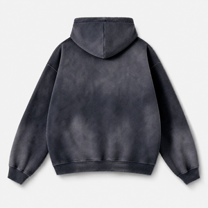 Sweat à capuche unisexe oversize marron moka délavé style streetwear avec fermeture éclair, bords bruts usés, en molleton épais, logo personnalisé - Product Image 2