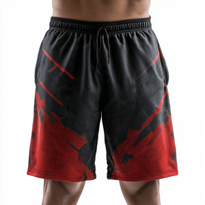 Men's Black Red Geometric Print Board Shorts Quick Dry Drawstring <b>Mid</b> Waist Sporty Shorts 100% Polyester - Product Image 1