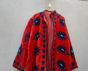 Red Embroidered Breathable Velvet <b>Quilted</b> Bomber <b>Jacket</b> Floral Heart <b>Pattern</b> Knitted Outerwear for Autumn Winter Gift for Her - Product Image 4