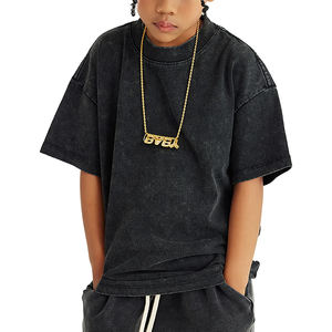 T-shirts pour enfants de qualité supérieure, nouvelle collection été, t-shirt épais à manches courtes, coupe épaules tombantes, délavé à l'acide, unisexe, coupe ajustée - Product Image 4