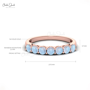 Bague demi-éternité 3 mm en or rose 14 carats avec sept pierres de pierre de lune arc-en-ciel taille ronde – Fournisseur B2B en gros - Product Image 2
