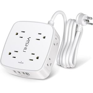 Multipresa con Protezione da Sovratensione 6 Piedi, 8 Prese Ampie, 4 Porte USB, 3 Prese Laterali, Prolunga da 6 Piedi, Cavo Piatto - Product Image 1