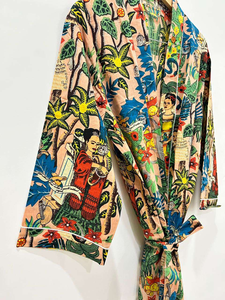 Kimono Floral Estampado para Mujer, Bata Larga de Manga Larga, Ropa de Dormir Informal, 100% Algodón, Kimono para Verano - Product Image 3
