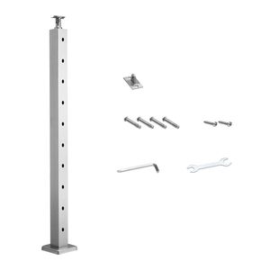 Palo per Ringhiera in Acciaio Inox con Fori Orizzontali 36x2x2, Confezione da 1, con Fori Pre-Forati per Componenti Scale - Product Image 1