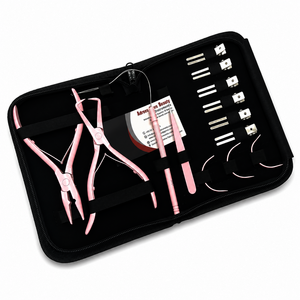Kit d'outils pour extensions de cheveux micro-perles rose pâle, applicateur de micro-perles en acier inoxydable personnalisé et pinces de retrait avec crochet à boucle - Product Image 1