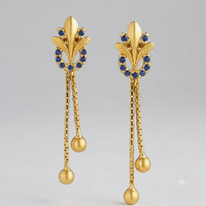 Boucles d'oreilles pendantes dorées en argent, motif floral serti de saphirs, pour femme, bijoux de mariage et de fête - Product Image 1