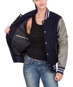 Chaqueta Universitaria de Lana Estilo Béisbol Vintage para Mujer, Talla Grande, Completamente Acolchada, Mangas de Cuero Genuino - Product Image 5