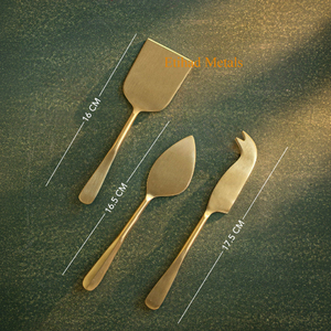 Ensemble de 3 couteaux à fromage en laiton antique martelé, couteaux à fromage en acier inoxydable, finition champagne doré mat - Product Image 6