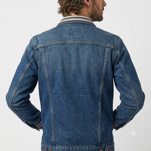 Veste en jean pour homme, col rabattu, fermeture boutonnée, finition délavée, automne, décontractée, motif uni, coupe régulière, matière en coton - Product Image 4