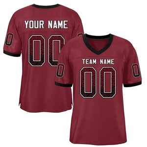 Custom American Football Jersey Men Blue Mesh V-Neck Short Sleeve Breathable Heat-Transfer Printed 100% Polyester Quick Dry Team - Product Image 4
